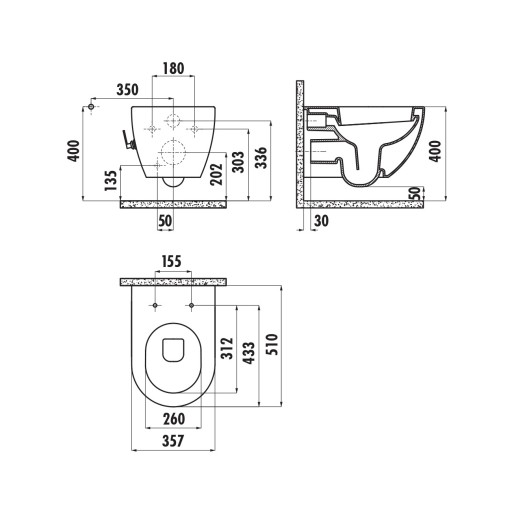 Creavit Free Wall Hung Combined Bidet Toilet - Integrated On/Off Valve