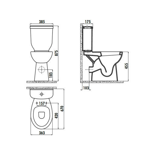 Creavit Handicapped Close Coupled Combined Bidet Toilet - Open Back