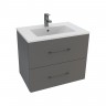 Lecico Carlton Double Drawer Wall Hung Vanity Unit & Basin - 600MM - Gloss Grey