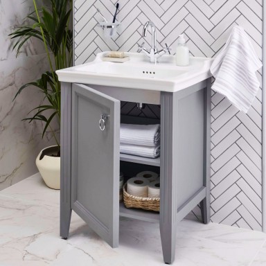 VitrA Valarte Left Hinged Matt Grey Vanity Unit & Single Tap Basin - 650MM
