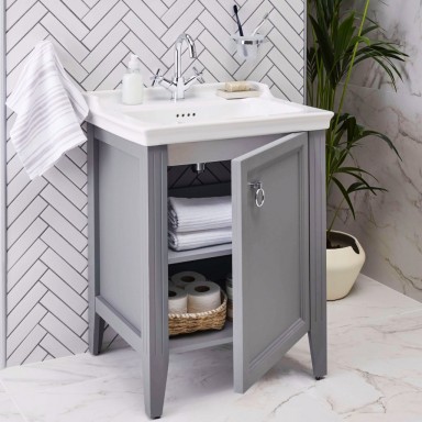 VitrA Valarte Right Hinged Matt Grey Vanity Unit & Single Tap Basin - 650MM