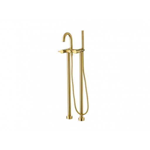 Flova Levo Gold Freestanding Bath Shower Mixer + Handset Kit