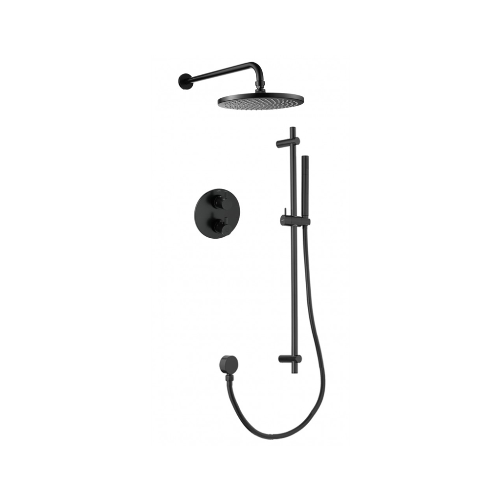 Flova Levo Matt Black Round Concealed Thermostatic 2 Outlet Shower Set