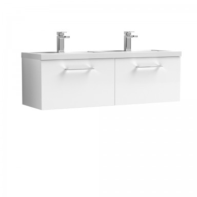 Nuie Arno Vanity Unit & Double Basin - 1200MM Wall Hung 2 Drawer - Gloss White