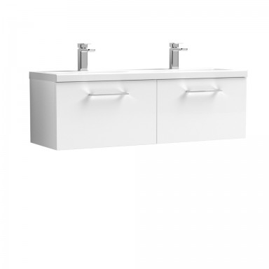 Nuie Arno Vanity Unit & Double Basin - 1200MM Wall Hung 2 Drawer - Gloss White