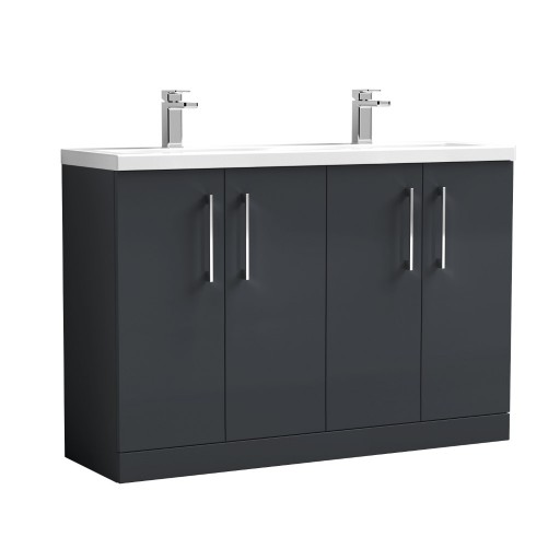 Nuie Arno Vanity Unit & Double Basin - 1200MM Floor Standing 4 Door - Soft Black
