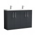 Nuie Arno Vanity Unit & Double Basin - 1200MM Floor Standing 4 Door - Soft Black