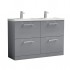 Nuie Arno Vanity Unit & Double Basin - 1200MM Floor Standing 4 Drawer - Satin Grey