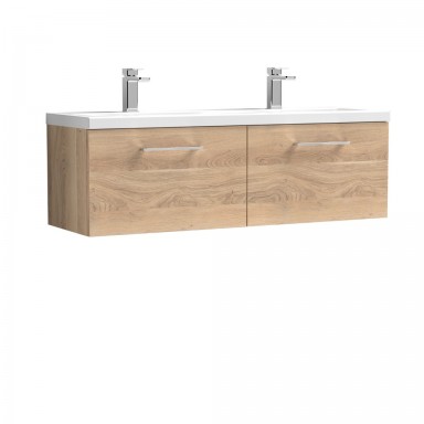 Nuie Arno Vanity Unit & Double Basin - 1200MM Wall Hung 2 Drawer - Bleached Oak