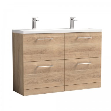 Nuie Arno Vanity Unit & Double Basin - 1200MM Floor Standing 4 Drawer - Bleached Oak