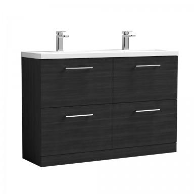 Nuie Arno Vanity Unit & Double Basin - 1200MM Floor Standing 4 Drawer - Charcoal Black