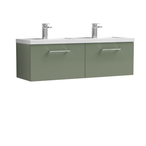 Nuie Arno Vanity Unit & Double Basin - 1200MM Wall Hung 2 Drawer - Satin Green