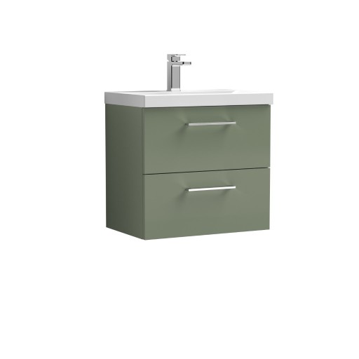 Nuie Arno Vanity Unit & Basin - 600MM Wall Hung 2 Drawer - Satin Green