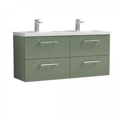 Nuie Arno Vanity Unit & Double Basin - 1200MM Wall Hung 4 Drawer - Satin Green
