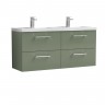 Nuie Arno Vanity Unit & Double Basin - 1200MM Wall Hung 4 Drawer - Satin Green