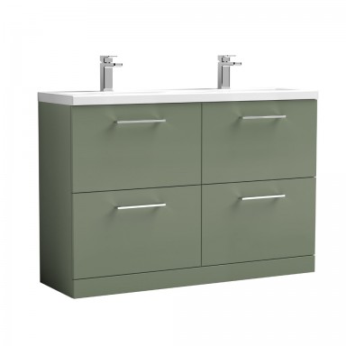 Nuie Arno Vanity Unit & Double Basin - 1200MM Floor Standing 4 Drawer - Satin Green