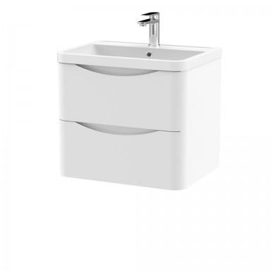 Nuie Lunar Vanity Unit & Basin - 600mm Wall Hung 2 Drawer - Polymarble Basin