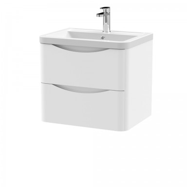 Nuie Lunar Vanity Unit & Basin - 600mm Wall Hung 2 Drawer - Ceramic Basin