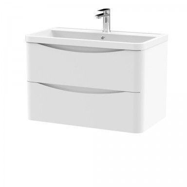 Nuie Lunar Vanity Unit & Basin - 800mm Wall Hung 2 Drawer - Polymarble Basin