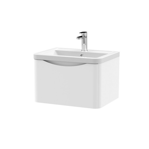 Nuie Lunar Vanity Unit & Basin - 600mm Wall Hung 1 Drawer - Ceramic Basin