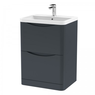 Nuie Lunar Vanity Unit & Basin - 600mm Floor Standing 2 Drawer - Polymarble Basin