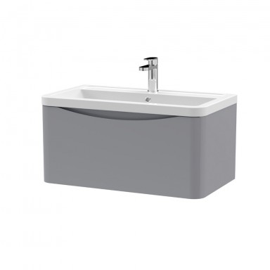 Nuie Lunar Vanity Unit & Basin - 800mm Wall Hung 1 Drawer - Ceramic Basin