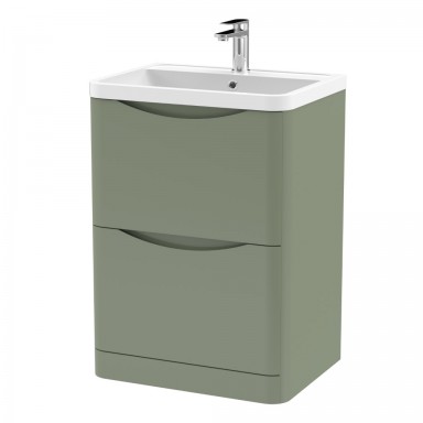 Nuie Lunar Vanity Unit & Basin - 600mm Floor Standing 2 Drawer - Polymarble Basin