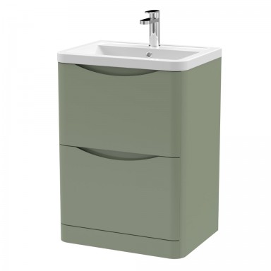 Nuie Lunar Vanity Unit & Basin - 600mm Floor Standing 2 Drawer - Ceramic Basin