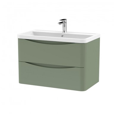 Nuie Lunar Vanity Unit & Basin - 800mm Wall Hung 2 Drawer - Polymarble Basin