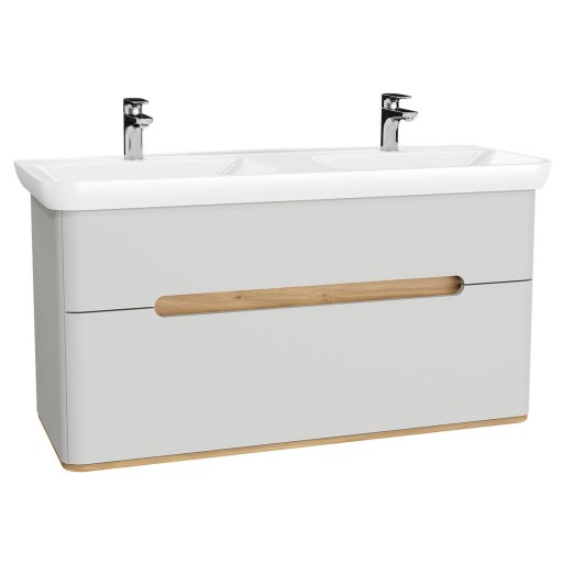 Vitra Sento Vanity Unit & Double Basin 2 Drawers - 1300MM Matt Light Grey