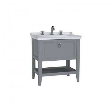 VitrA Valarte Single Drawer Matt Grey Vanity Unit & Triple Tap Basin - 800MM